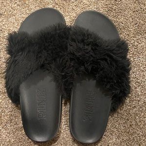 Black Fluffy Pink Victoria’s Secret slides